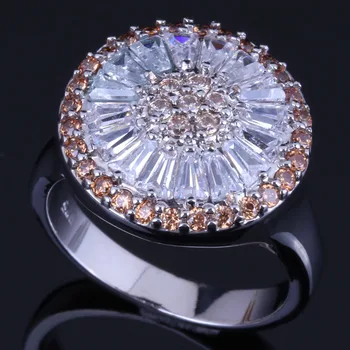 

Exquisite Round Brown Cubic Zirconia White CZ Silver Plated Ring V0481