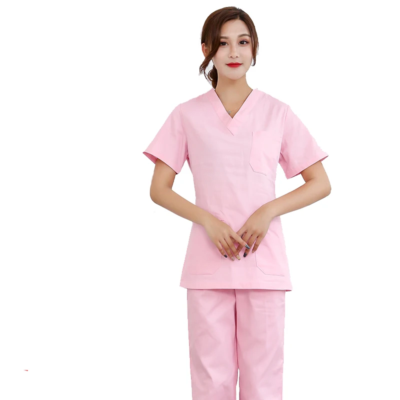[Комплект] Для женщин короткий рукав скрабы комплект форменной одежды для медицинского Костюмы - Цвет: pink