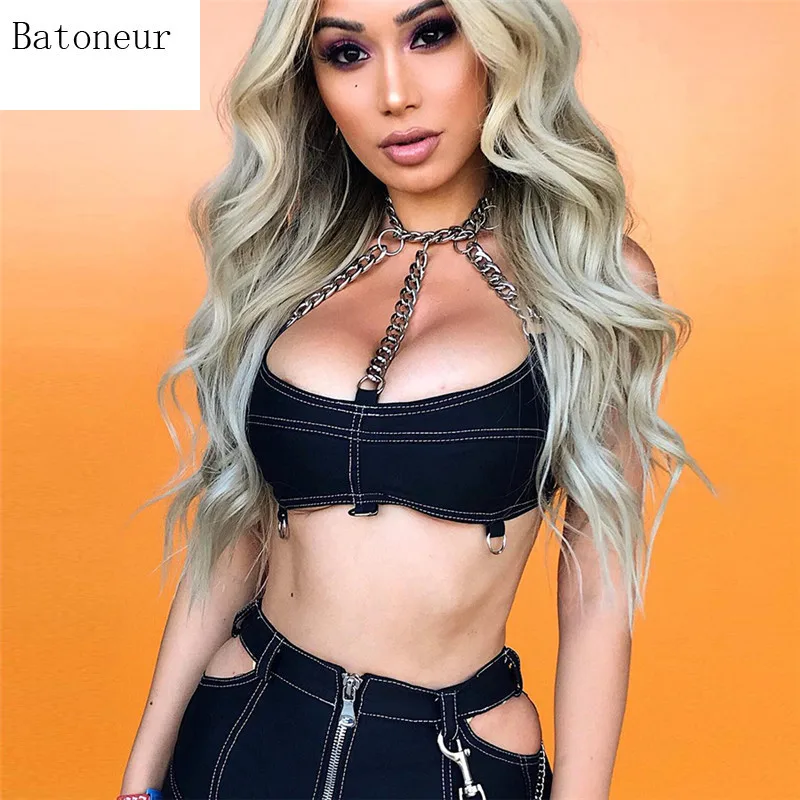 Sexy Backless Crop Top Women Chain Camis Tops Black Cropped Streetwear Tank Casual Party Club Wear | Женская одежда