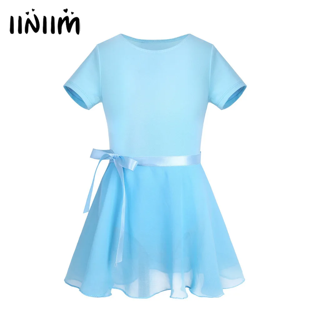 

2-12 Years Girls Cotton Ballet Dance Dress Gymnastics Lyrical Dance Costumes Ballet Tutu Turnpakje with Chiffon Tied Skirt