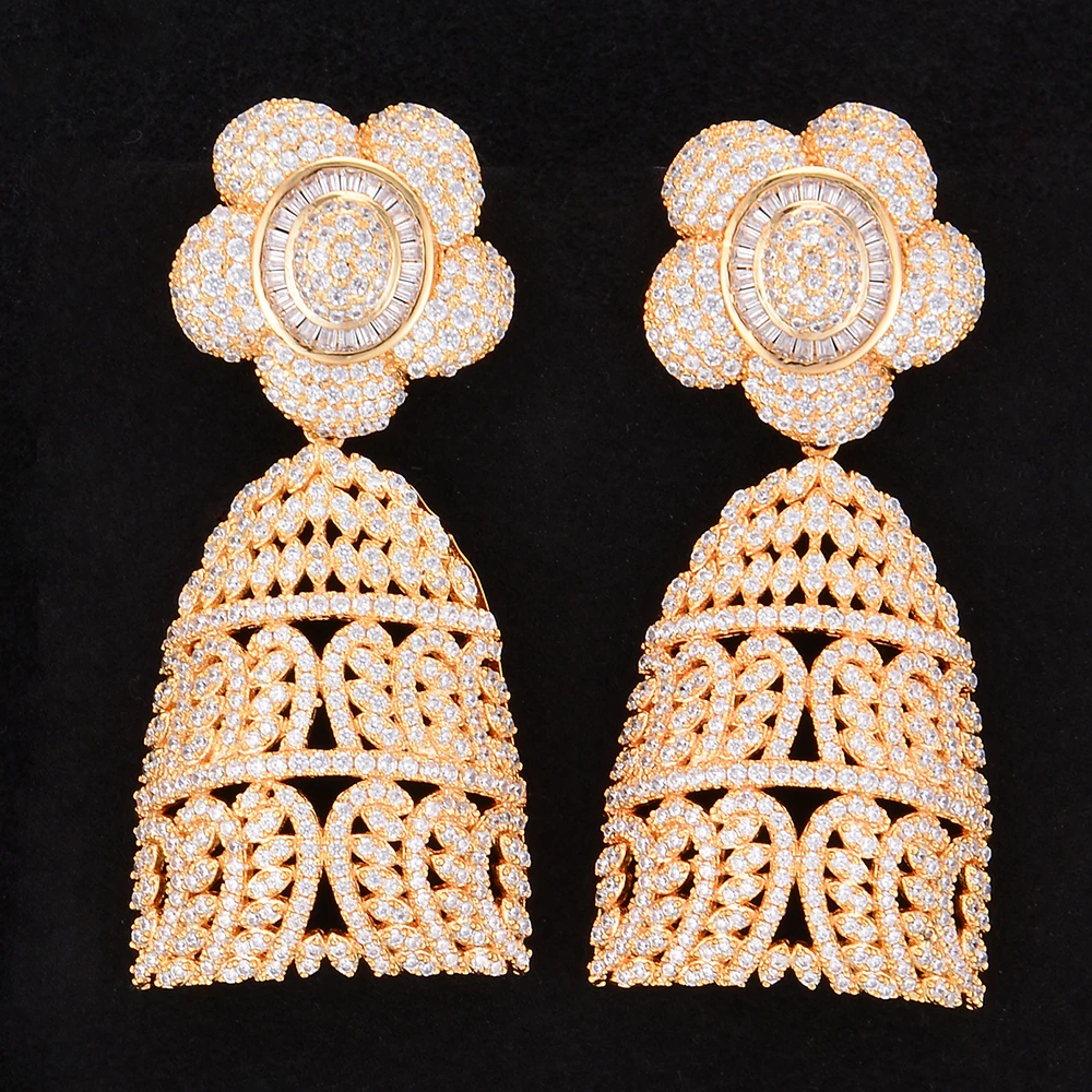 

missvikki Nigerian African Indian Austrian Full CZ Earring Flower Drop Crystal Pendant Drop Earrings For Bridal Wedding Jewelry