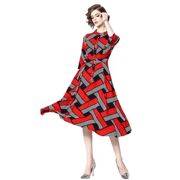 

Fashion Geometical Print Woman Dress Spring New Female A-line Dresses Womans Casual Street Dress Summer Chiffon Dress