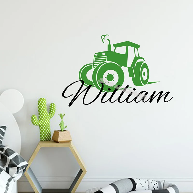 Cartoon tractor Wall Decal Personalized Boy Custom Name Car sticker Farm Tractor decor Nursery Baby room vinyl mural EB594 | Дом и сад
