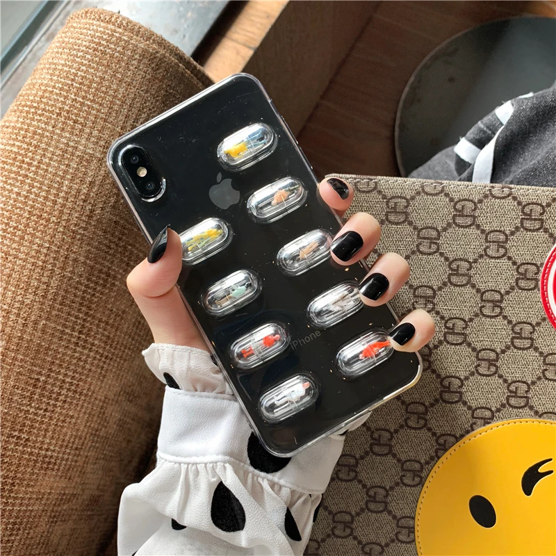 

For Iphone 6 7 8 S Plus X XR XS XSMAX Funny 3D Capsule Toy Transparent Design Cell Phone Case TPU Silicone Non-Slip Protector