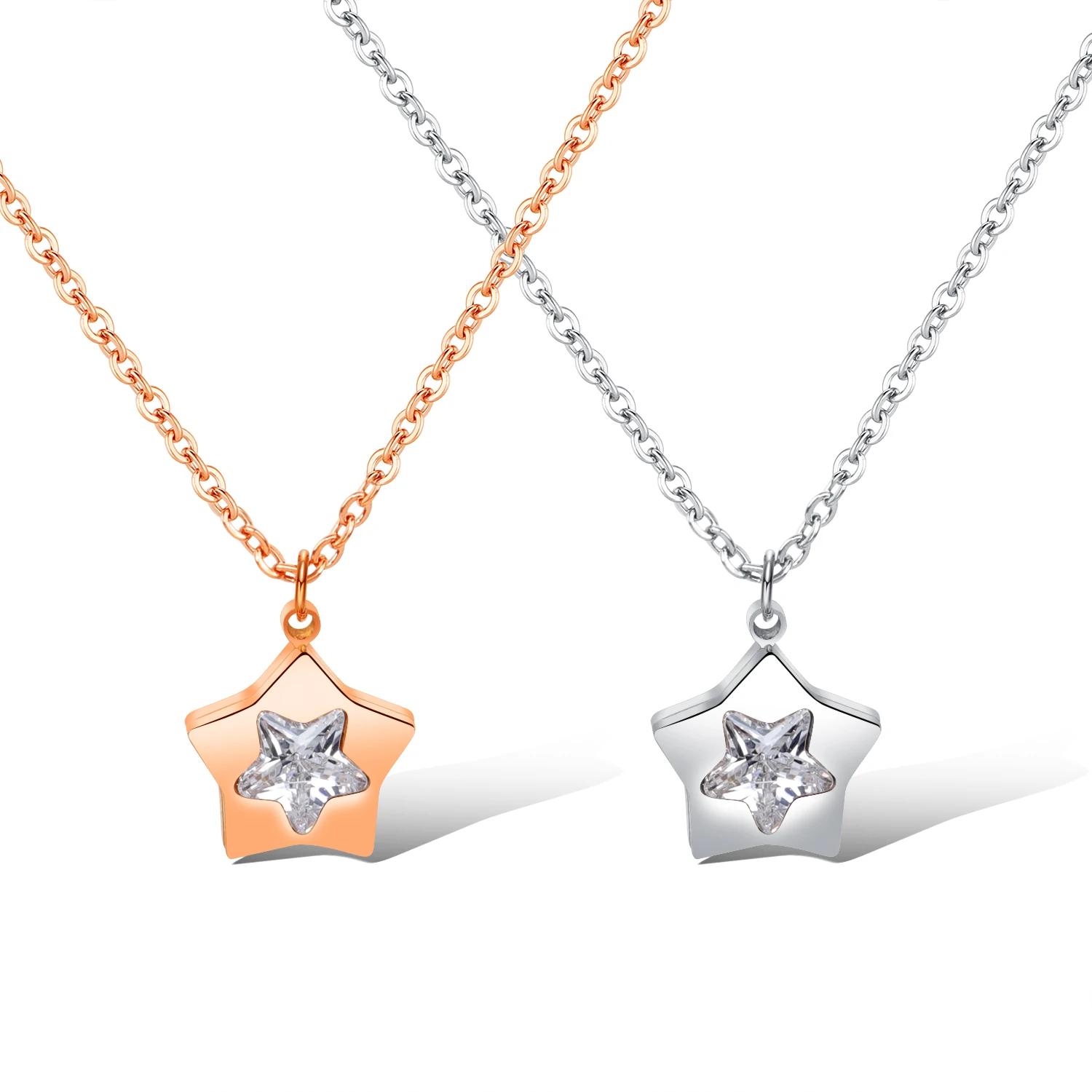 Pentagram AAA Cubic Zirconia Delicate Pendants Necklace For Women Girl Fashion Jewelry Thin chain Stainless Steel Metal | Украшения и