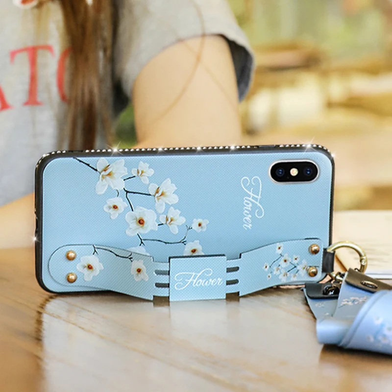 

Finger ring Wrist Strap stand case for apple iphone x xs max xr s xsmax luxury Diamond bling soft tpu coque cover phone back 3d