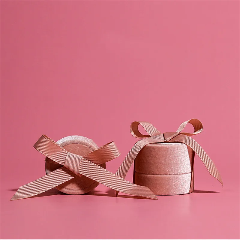 Delicate Handmade vintage velvet pendant necklace boxes gift box pink ribbon storage ring boxes jewelry packaging high-quality