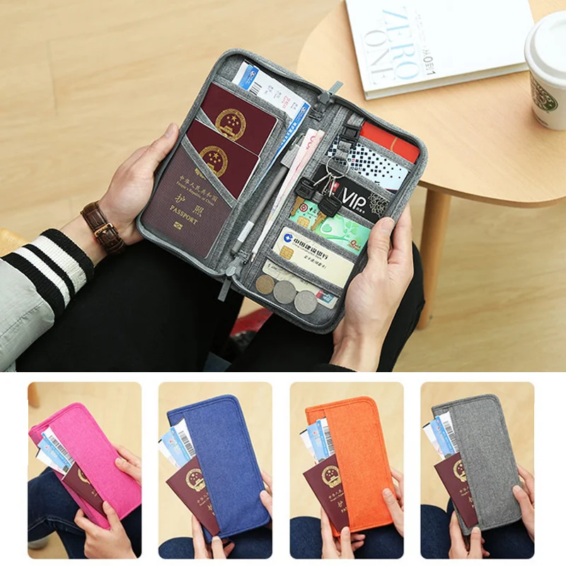 

smelov long Zipper travel wallet for women ladies Family Passport Holder men Document Organizer Card Coin Purse blue gray