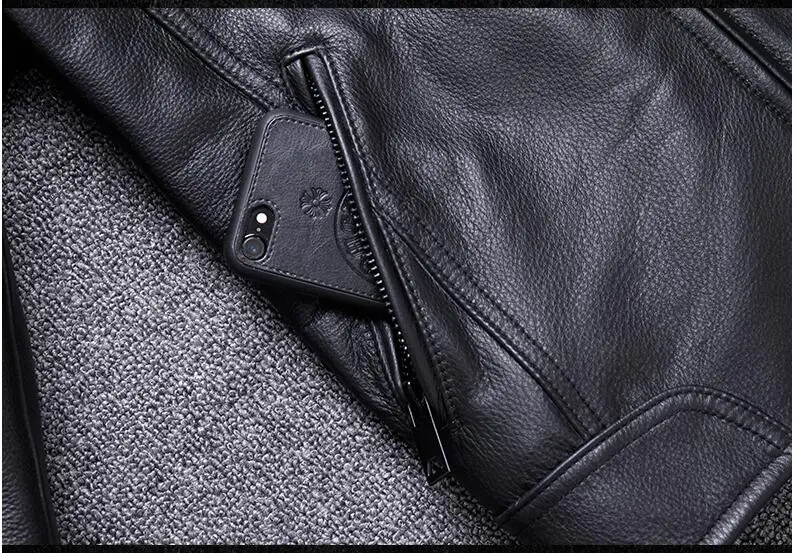 Black Men Stand Collar Motorcycle Leather Jacket Plus Size XXXL Genuine Cowhide Slim Fit Short Biker's Coat FREE SHIPPING