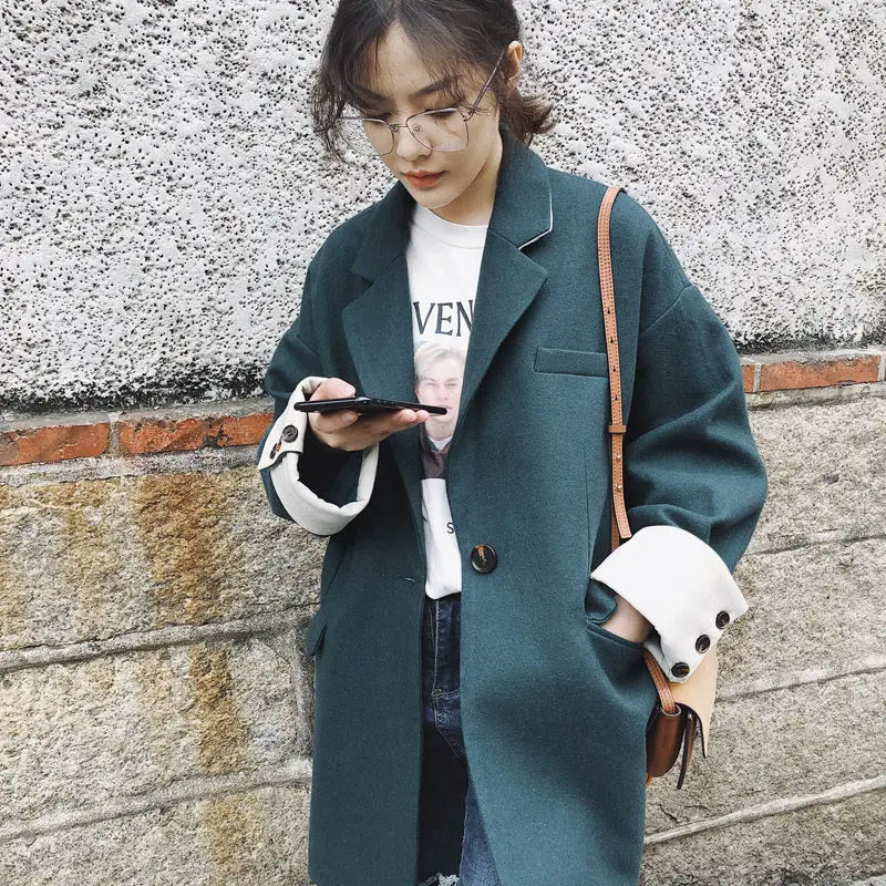 

Casual Suit Jacket Femme Korean Casaco College Abrigos Mujer Invierno 2019 Fall Fashion Loose Retro Blazer Mujer Green Coatf1314