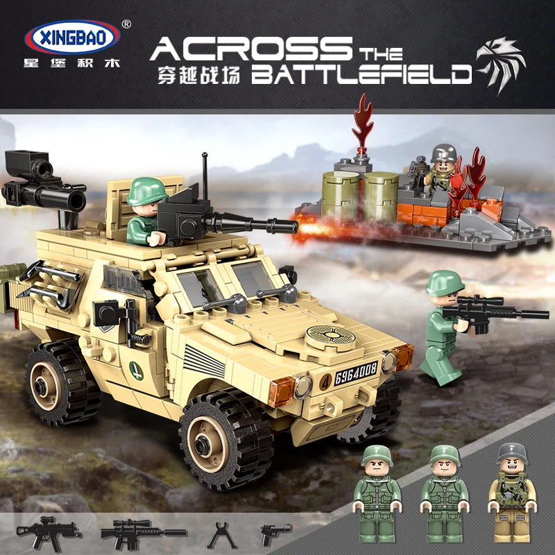  Compatible Legoing XingBao MOC Military Series Across the battlefield Tank Helicopter Conveyor Toys