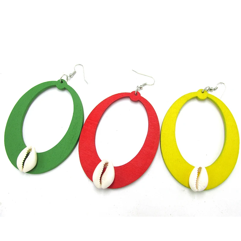 

Free Shipping! Oval Shell Wood Earrings can mixed 3 colors