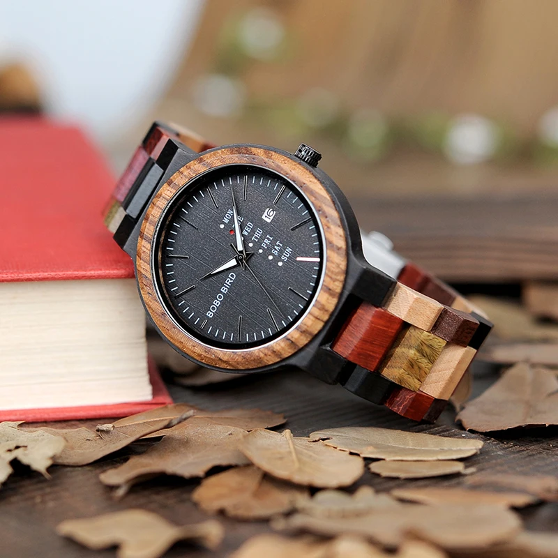 Timepieces Wooden Watch Men BOBO BIRD Quarzt Male Saat erkek relojes Wood Bracelet Show Date and Week in Gifts Wood Box