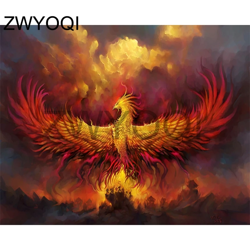 

Full Round Diamond mosaic Phoenix fire Full Square Diamond embroidery Phoenix fire DIY 3D Diamond painting Cross stitch Phoenix