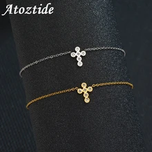 Atoztide Очаровательный из нержавеющей стали Кристалл Иисус крест браслеты для женщин золото Серебристый Браслет Религиозные украшения