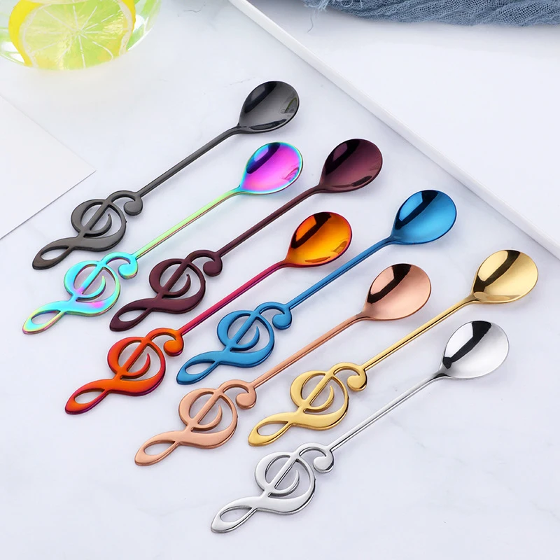 

Creative Music Note Shape Spoon Stainless Steel Tea Stirring Coffee Spoon Ice Cream Dessert Scoop Flatware Kitchen Accessories