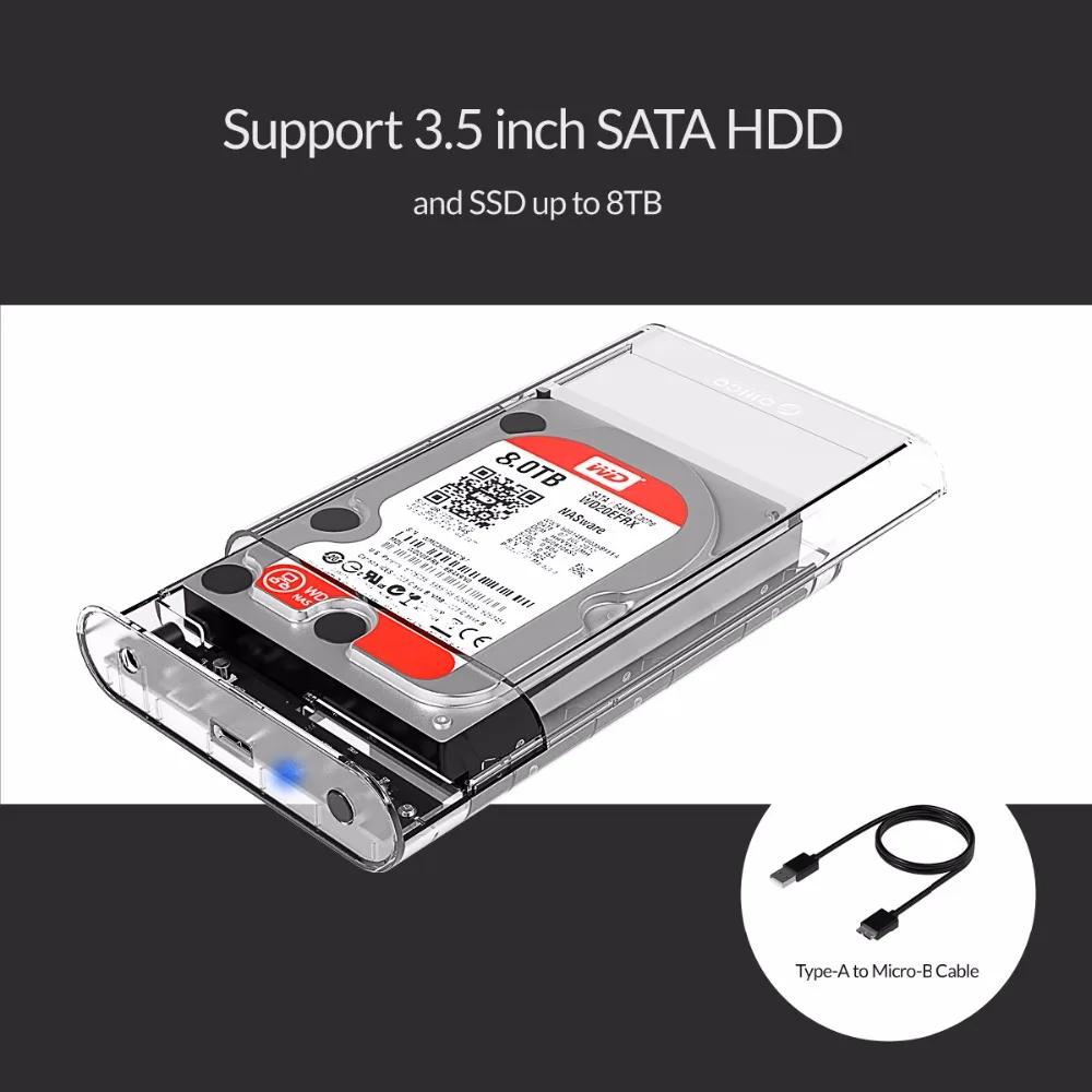 Прозрачный корпус для жесткого диска ORICO 3 5 дюйма чехол USB 0 Гбит/с SATA3.0 Поддержка