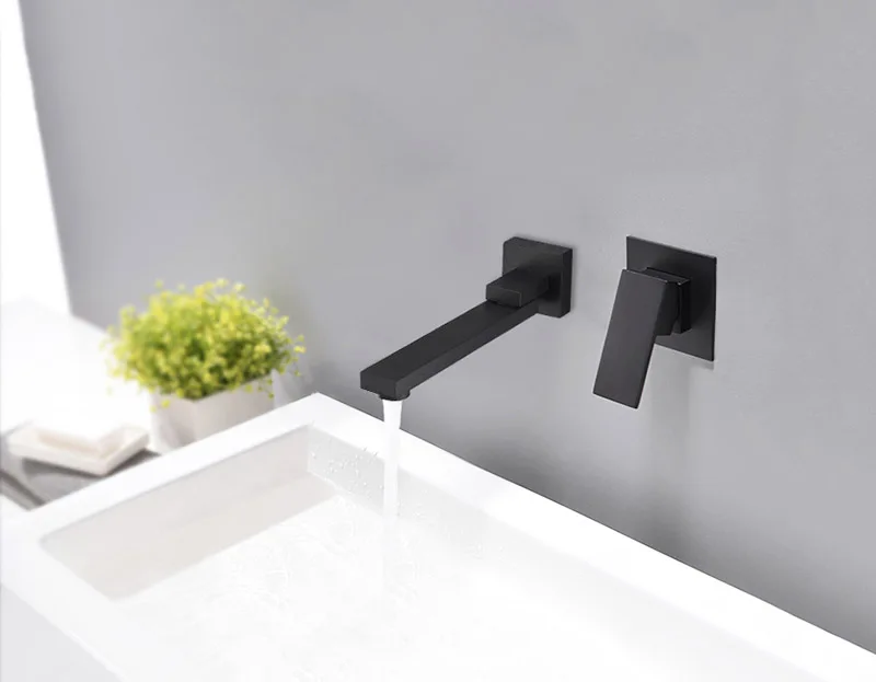 Матовый черный цвет Qaulity Широкое Ванная комната смеситель настенный поворотный воды Chrome раковина посуда
