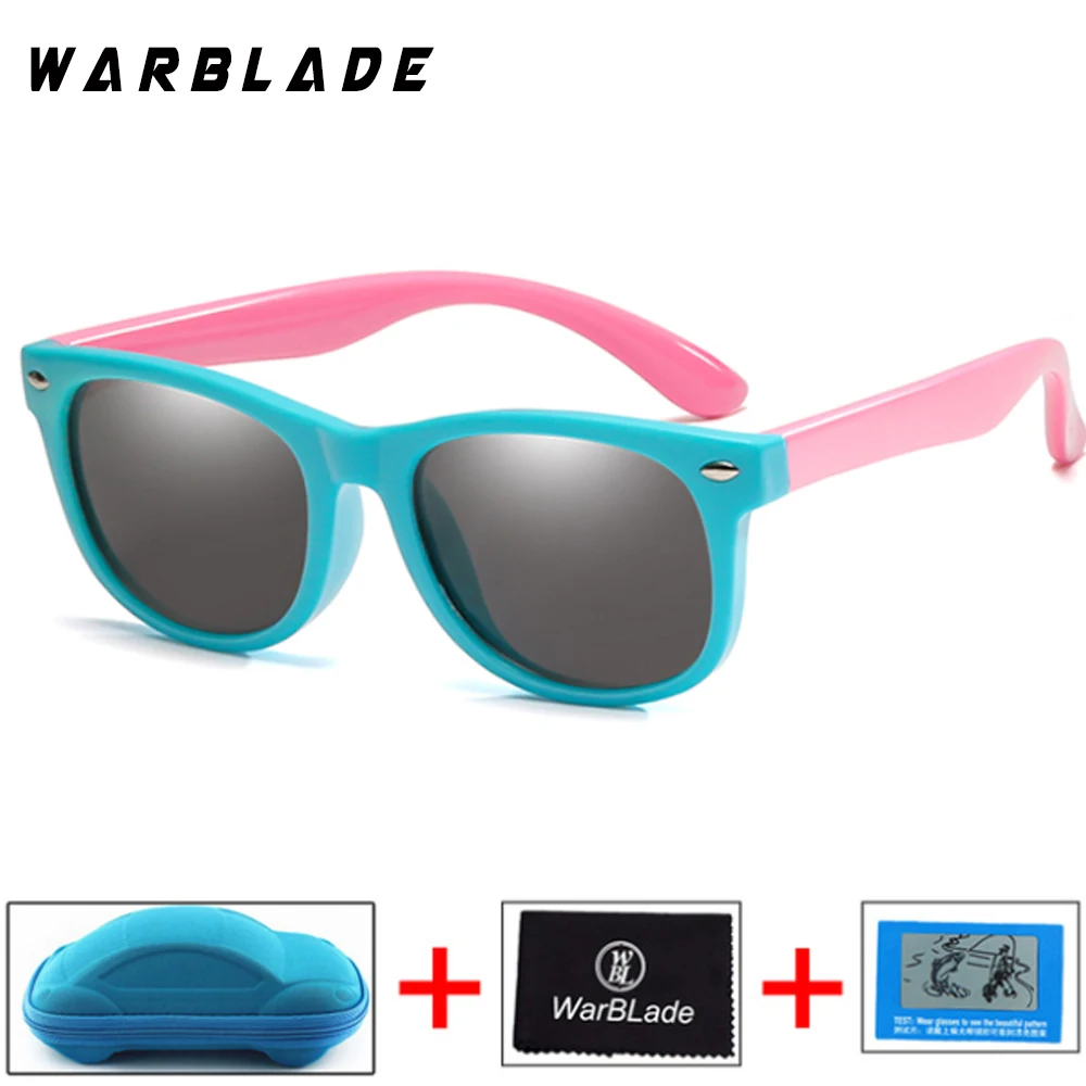 WarBLade Children Girls Safety Polaroid UV400 Kids Boys TR90 Polarized Sunglasses Mirror Sun Glasses Sport oculos With Case - Цвет линз: light blue pink