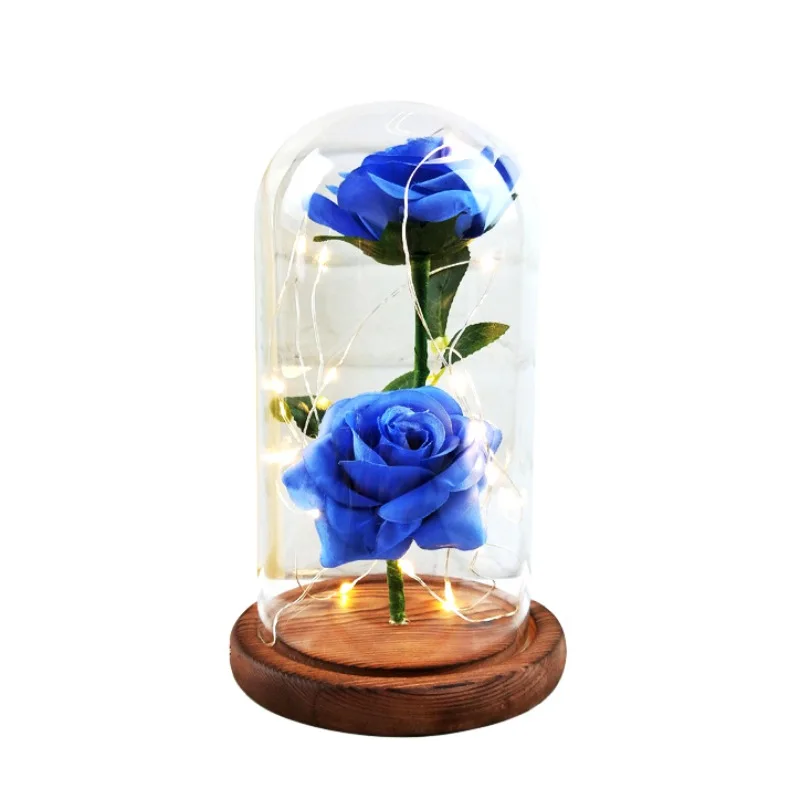 Подарок на день рождения Красавица и Чудовище красные лепестки розы в стеклянном куполе на деревянной основе для рождества Валентина - Цвет: 3