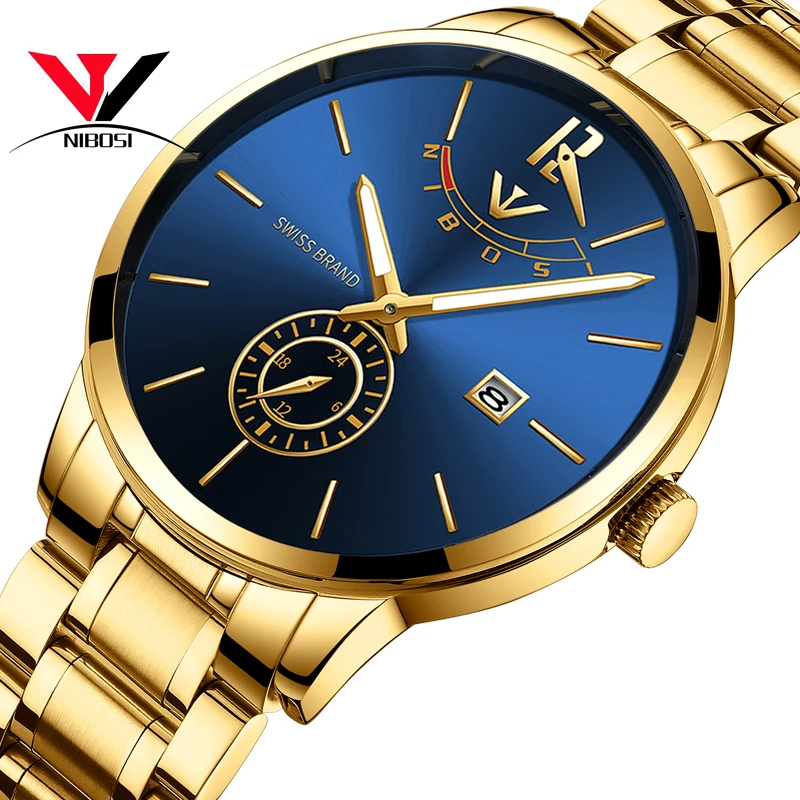

NIBOSI Relogio Masculino Relojes 2019 Gold Watch Mens Watches Top Brand Luxury Sport Quartz Watch Business Waterproof Wristwatch