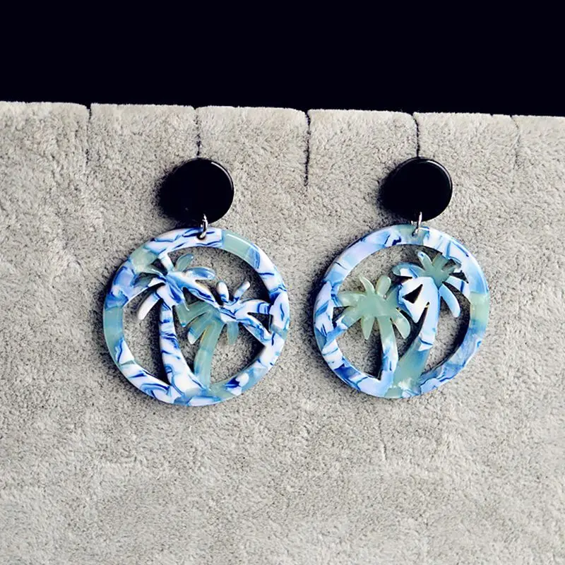 

European Fashion Personality Jewelry Acrylic Coconut Palm Stud Earrings For Women