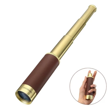 

25x30 Monocular Zoomable Vintage Pirate Adjustable Telescopic Monocular Optics Telescope Brass Spyglass for Navigation Sailing