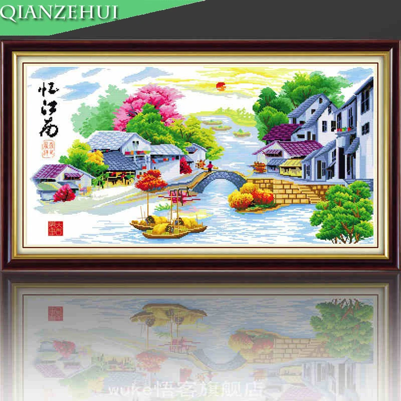 

QIANZEHUI,Needlework,DIY Dream Water Landscape Cross stitch,Memories of The South Sets For Embroidery kits Cross-Stitch
