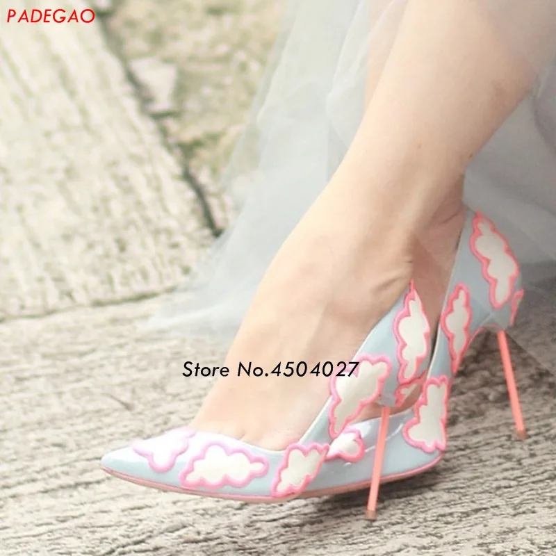 Мода Для женщин облака платье туфли-лодочки пикантные острый носок высокий тонкий каблук свадебные туфли Женская обувь