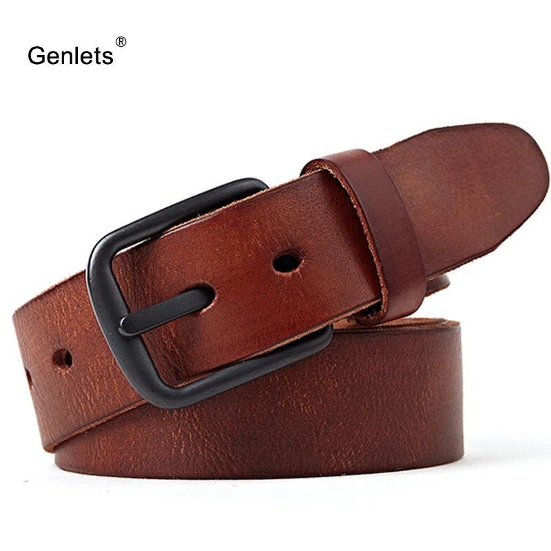 

Top quality men's leather belt genuine cowhide leather belts for men pin buckle jean strap black color cintos