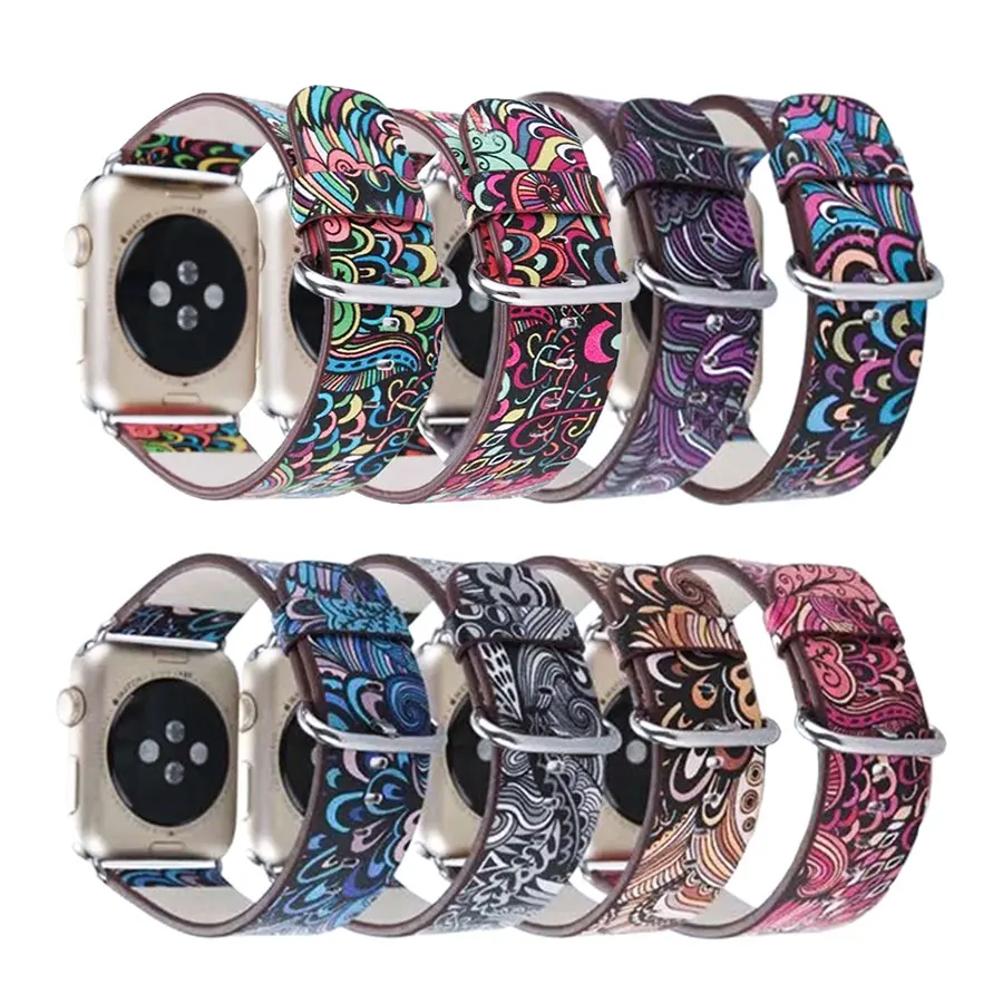 Ремешок кожаный в китайском стиле для Apple Watch 38 мм 40 42 44 ремешок с красочным