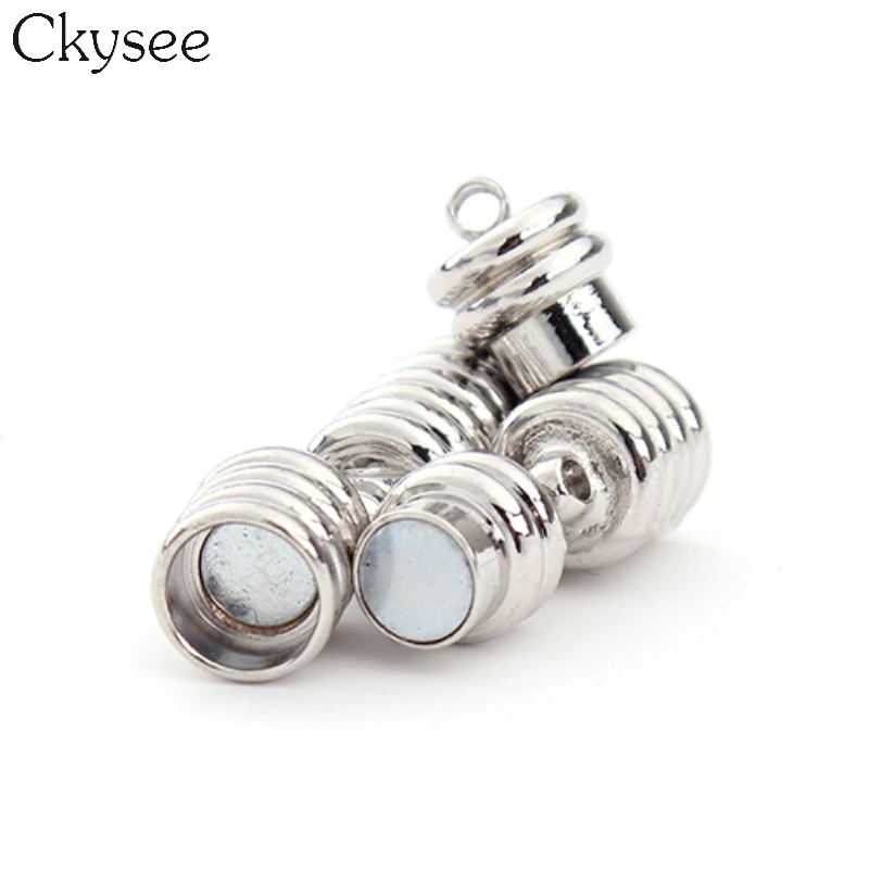 Ckysee 10pcs/lot Round Ball Clasps 8*17mm For Jewelry Bracelet Cylinder Silver Tone
