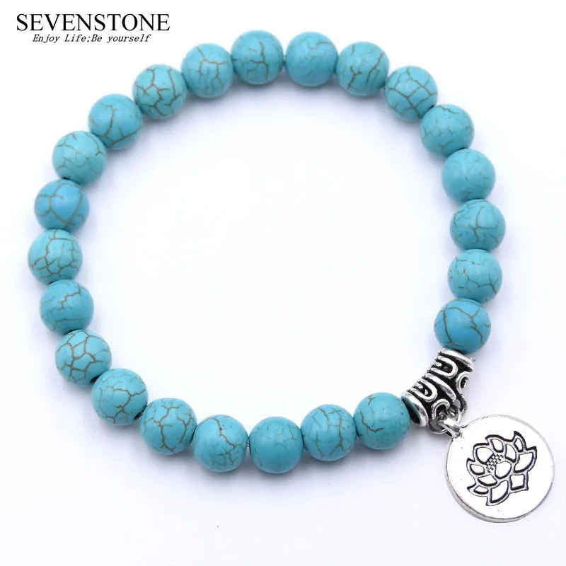 Браслет SEVENSTONE 2019 Reiki из натурального камня 8 мм женская бижутерия круглый кулон