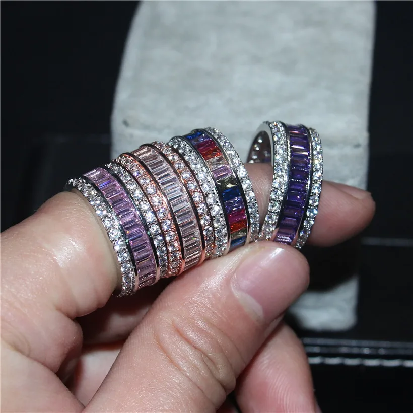 

choucong jewelry FOUR COLOR 925 SILVER PAVE SETTING FULL 5A ZIRCON ETERNITY BAND ENGAGEMENT WEDDING Stone Ring Size 5,6,7,8,9,10