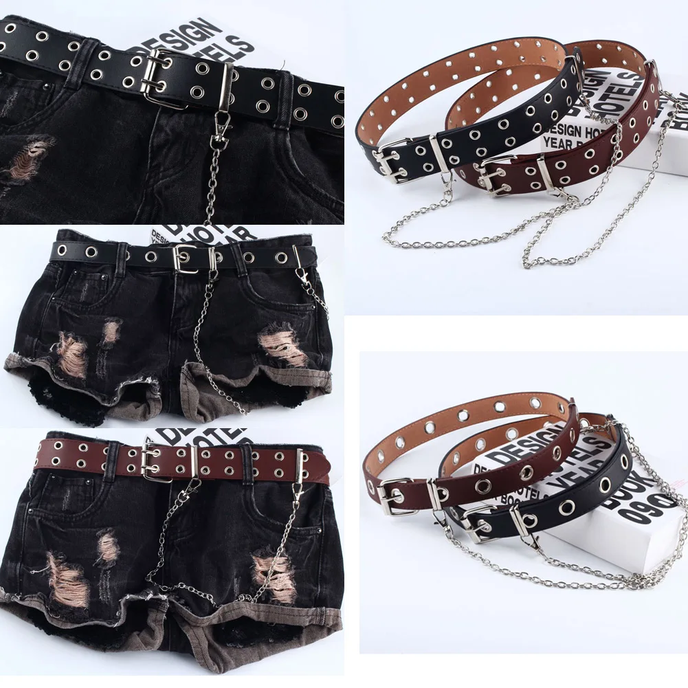 Punk Chain Women Belt PU leather Pin Buckle Belts Punk Jeans Belt