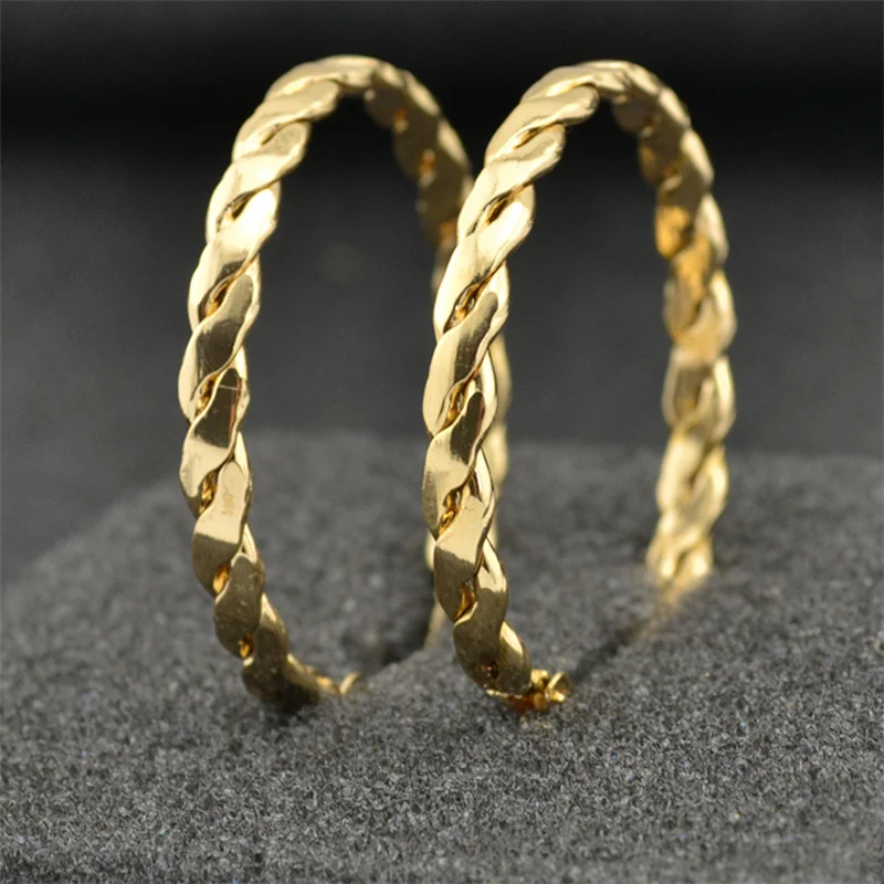 

Double threaded twisted Hoop Earrings for women Fashion Jewellery Big circle rose gold silver black round youth students girls