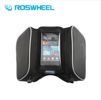 Top Roswheel Waterproof Cycling Bags Bike Front Frame Bag Tube Pannier Double Pouch for 5/5.5 inch Cellphone Touchscreen Bags 5