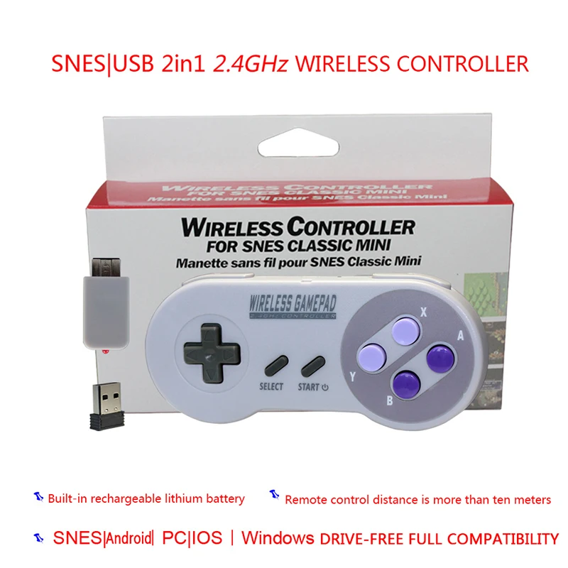 SNES мини беспроводной геймпад джойстик USB приемник для супер для SNES 2,4 ГГц беспроводной контроллер