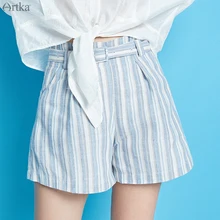 ^#Cheap ARTKA 2019 Summer New Women's Shorts Stripe Loose Comfortable Shorts With Belt Fashion High Waist Casual Shorts KA10290X ^#Cheap ARTKA 2019 Summer New Women's Shorts Stripe Loose Comfortable Shorts With Belt Fashion High Waist Casual Shorts KA10290X
