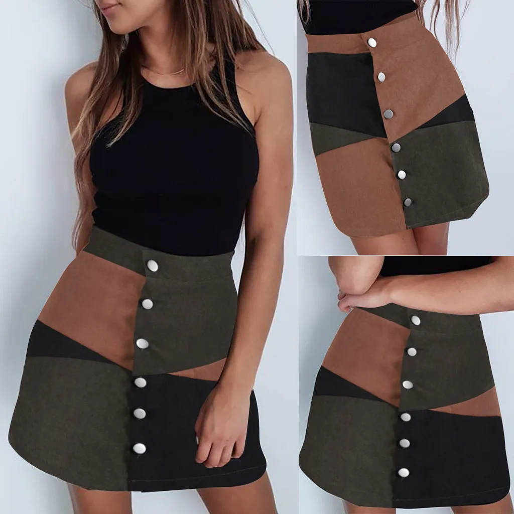 

Womail Women skirt Summer Casual Botton A-Line Skirt Patchwork Color Block Short Mini Skirt Daily 2019 dropship f9