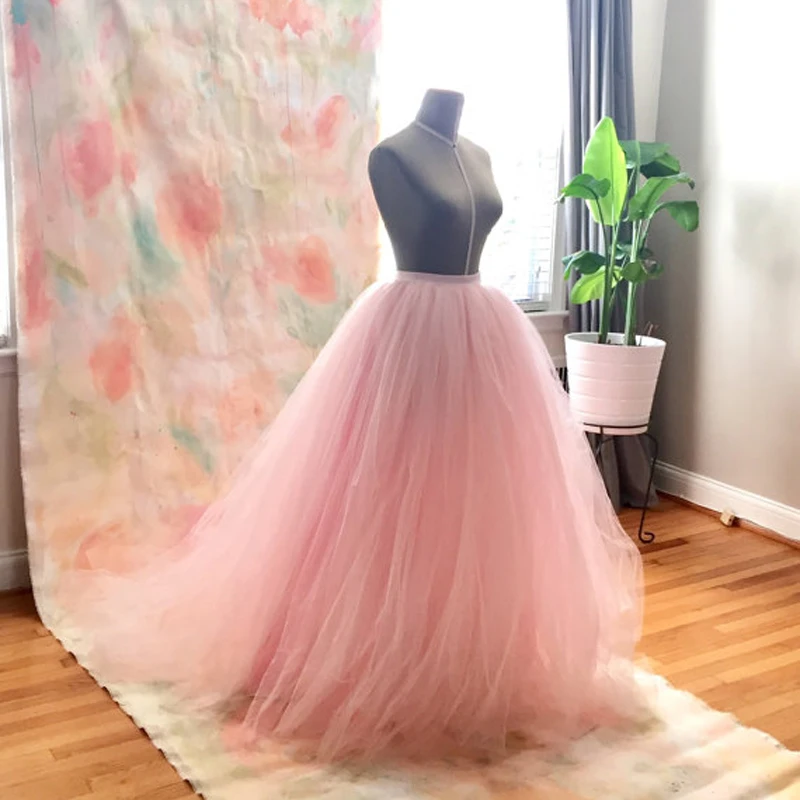 Blush Pink Tulle Wedding Skirt with Train