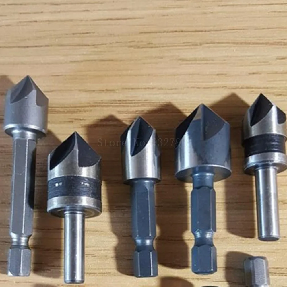 5pcs 5 Flutes Industrial Countersink Drill Bit Set Wood Metal Working