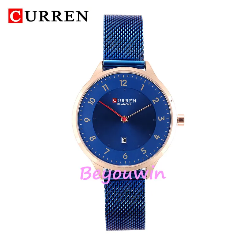 50 шт./лот curren 9035 роскошные женские часы с цветным циферблатом и сеткой кварцевые