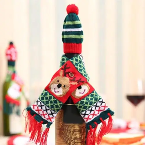 Печатная Рождественская бутылка вина Крышка бытовой Рождественский стол декоративный шарф+ шляпа Чехлы для бутилок вина набор