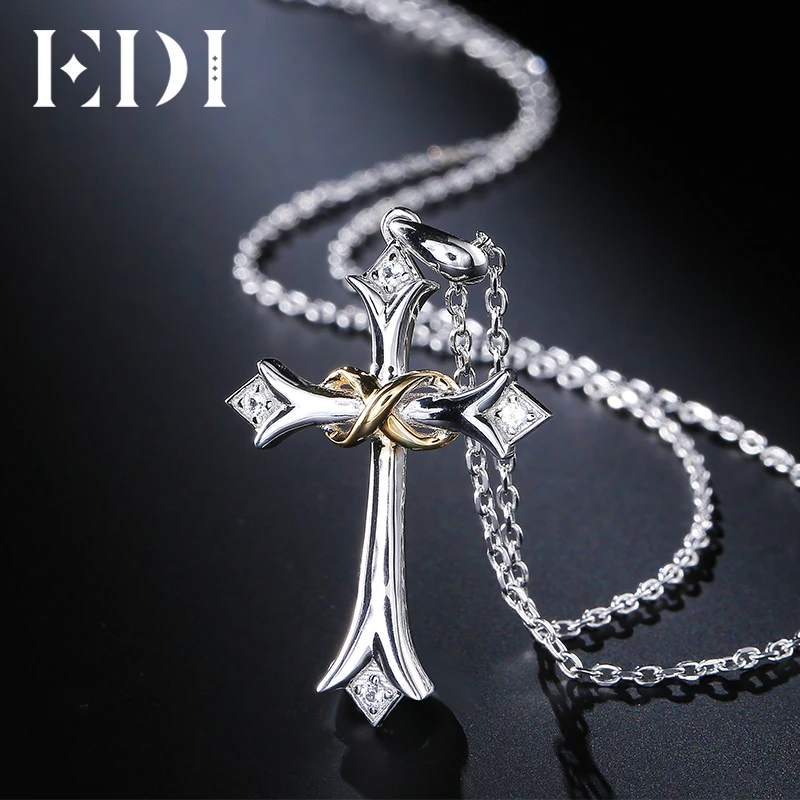 

EDI Genuine Cross Natural 0.04ct Round White Topaz Gem 925 Sterling Silver Pendant For Women Chain Necklace Fine Jewelry