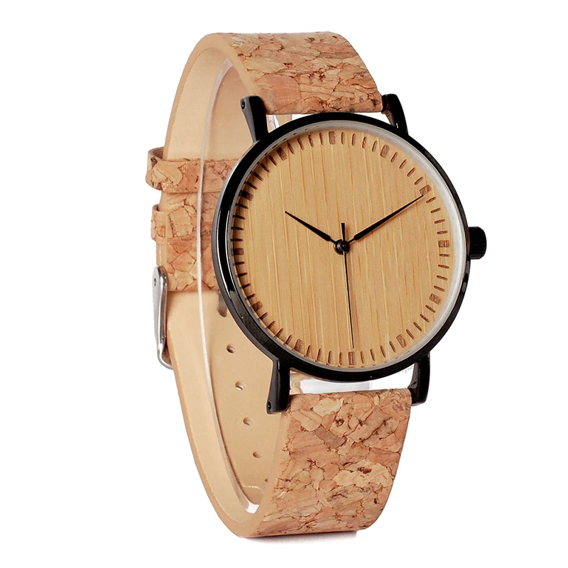 BOBO BIRD E19 Ultra Thin Bamboo Wooden Watches Men Women Simple Quartz Watches Cork Band relojes para mujer