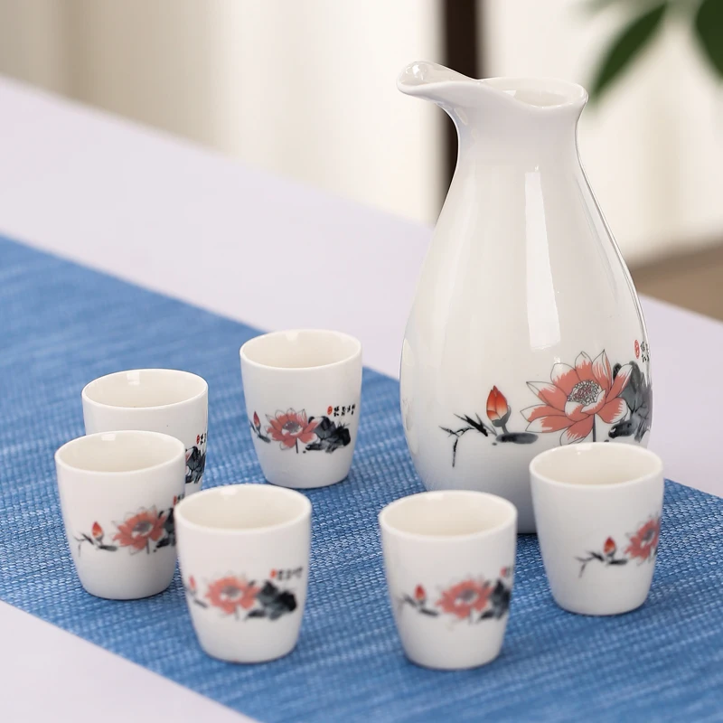 7PCS/lot Ceramic Wine Set Simple Ink Style Ceramic Wine Glass Household Wine Accessories WSHYUFEI - Цвет: Синий