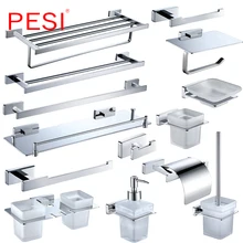 Special Offers All Brass Bathroom Hardware Set Robe Hook Towel Rail Rack Bar Shelf Paper Holder Toothbrush Holder Bathroom Accessories,Chrome.