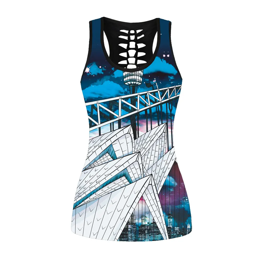 

New Fitness Sleeveless Blue Sport Summer Tops 2 Patterns Bridage Print Sepecial Design Running Vests S To 4XL Plus Size