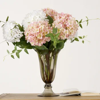 

Home Furnishing floral decoration villa model room decoration high-grade glass vase flower simulation set + spring large Hydrang